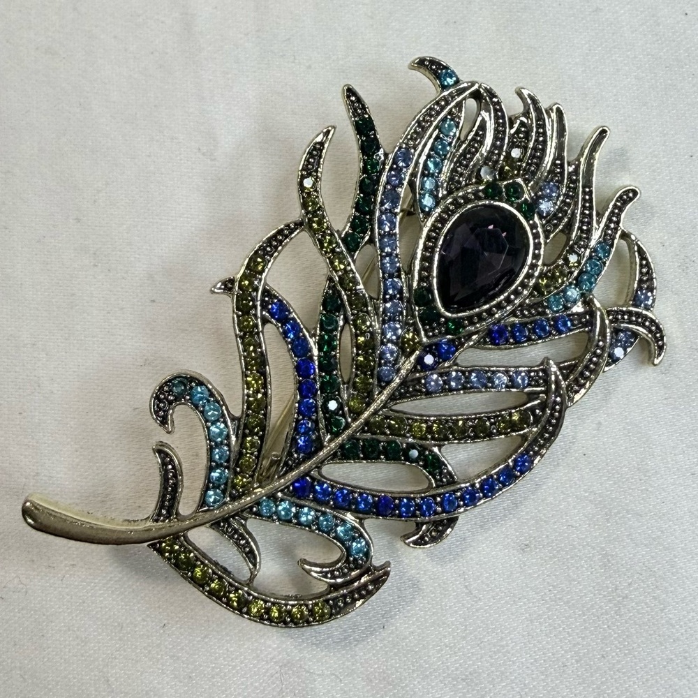 Gold Peacock Feather Brooch